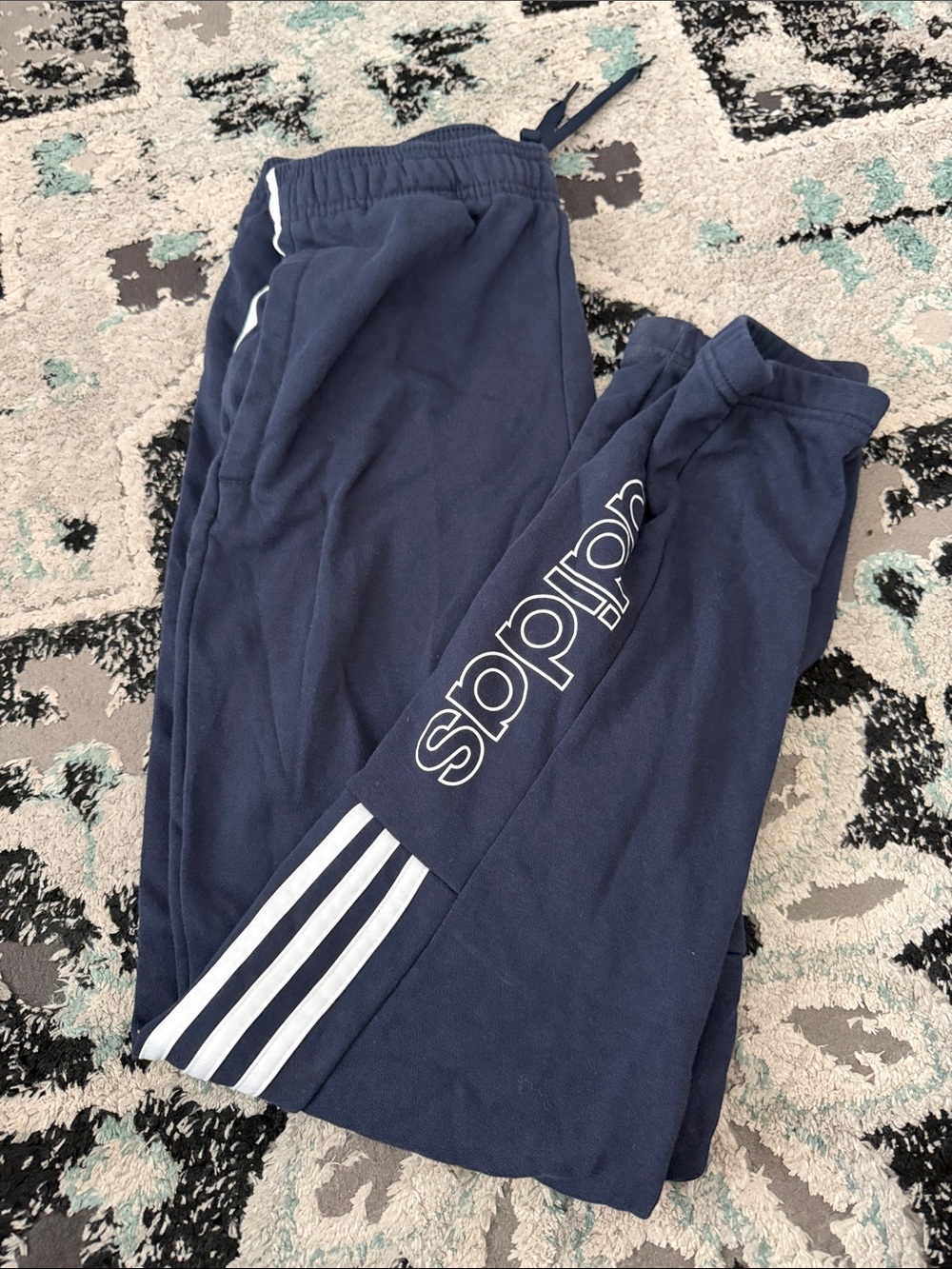 adidas Navy and White Men's Joggers with Side Stripes